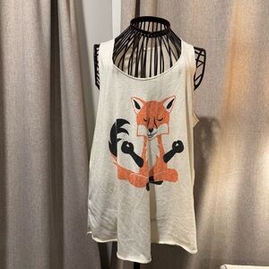 Zen Fox Yoga Meditation Graphic Tank Top - Cream - Size L